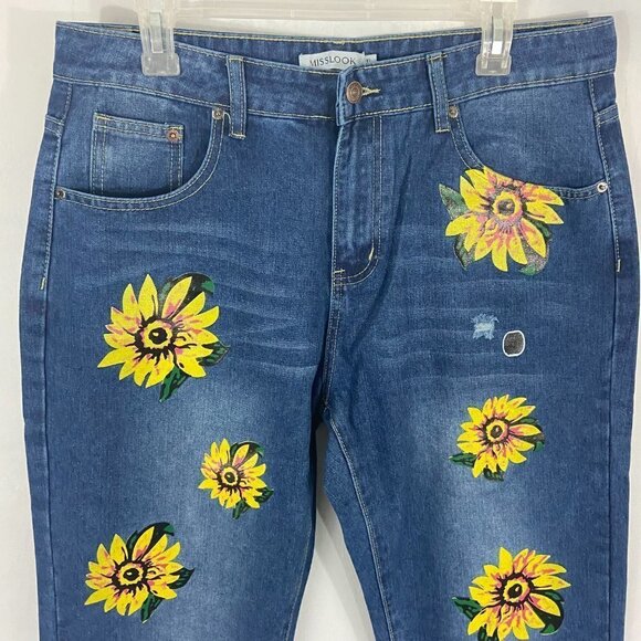 Misslook Women's Sunflower Floral Jeans Straight Leg Size M (30 x 30) NWT - Picture 3 of 10